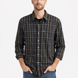 Levi's Men Navy Green Plaid Button Down Large Academia Teacher Business Casual